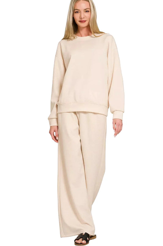 Zenana Scuba Crewneck Pullover and Pants Set