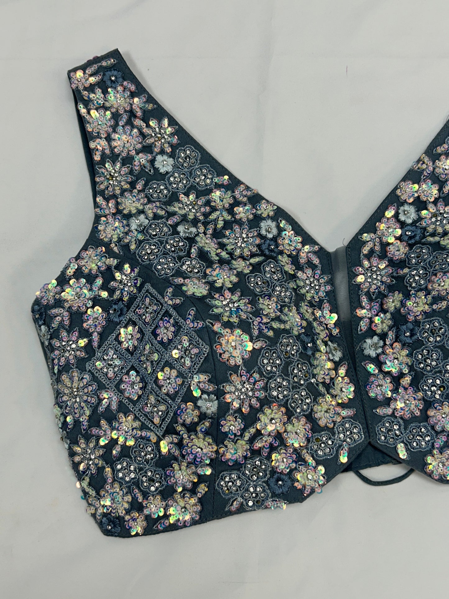 Grey Blouse : sequin and stone work