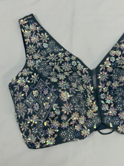 Grey Blouse : sequin and stone work