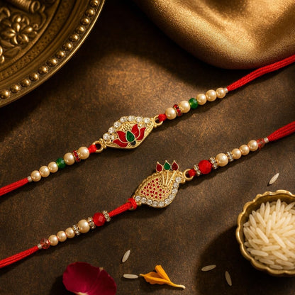 Premium Designer Rakhi Set of 2 for Brother – Rakhi Thread, Rakhi Bracelet, Traditional Raksha Bandhan Gift for Bhaiya