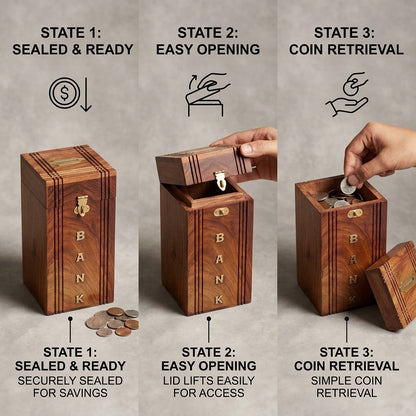 STORE INDYA Handmade Wooden Piggy Bank for Kids, Boys, Girls & Adults - Decorative Coin Money Bank Savings Box - Perfect Gift for Children
