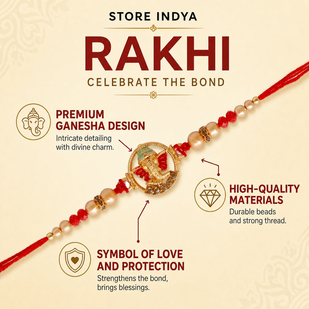 Premium Designer Ganesha, Ganpati Rakhi for Brother – Rakhi Thread, Rakhi Bracelet, Traditional Raksha Bandhan Gift for Bhaiya