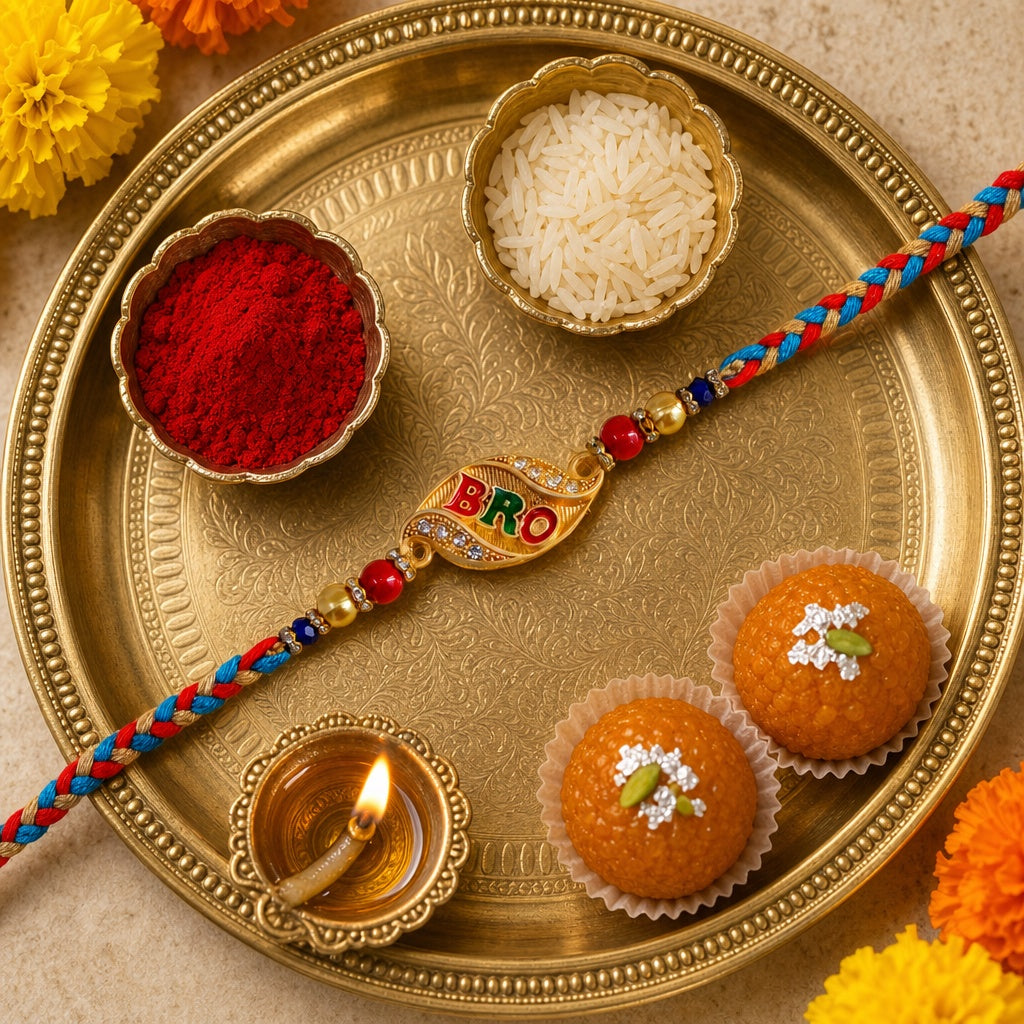 Premium Designer BRO Rakhi for Brother – Rakhi Thread, Rakhi Bracelet, Traditional Raksha Bandhan Gift for Bhaiya
