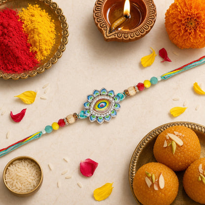 Store Indya Premium Designer Evil Eye Rakhi Set of 2 | for Bhaiya Bhabhi – Traditional Lumba Set, Thread Rakhi with Stones – Ideal Raksha Bandhan Gift