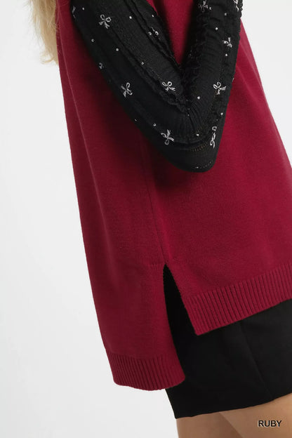 Umgee High-Low Turtleneck Sleeveless Sweater Top