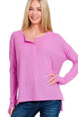 Zenana Waffle Thumb Hole Cuffs Henley Tee