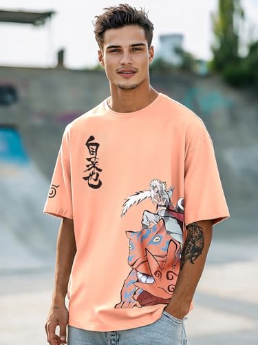 Bewakoof Official Naruto Merchandise Aero Senin Mens Graphic Print Oversized Fit Half Sleeve Round Neck Cotton Jersey T-Shirt_6