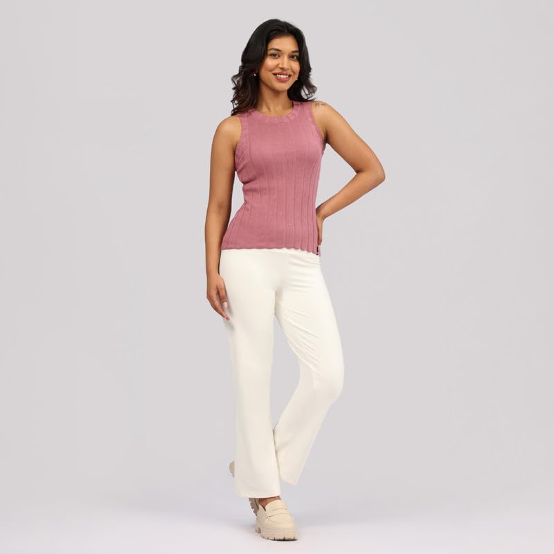 BlissClub Move All Day Rib Tank Top | 100% Cotton | High Neck | Ribbed Fabric | Snug fit | Breathable