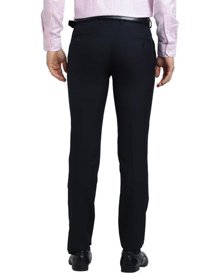 Turtle Men Poly Viscose Navy Solid Slim Fit Formal Trouser