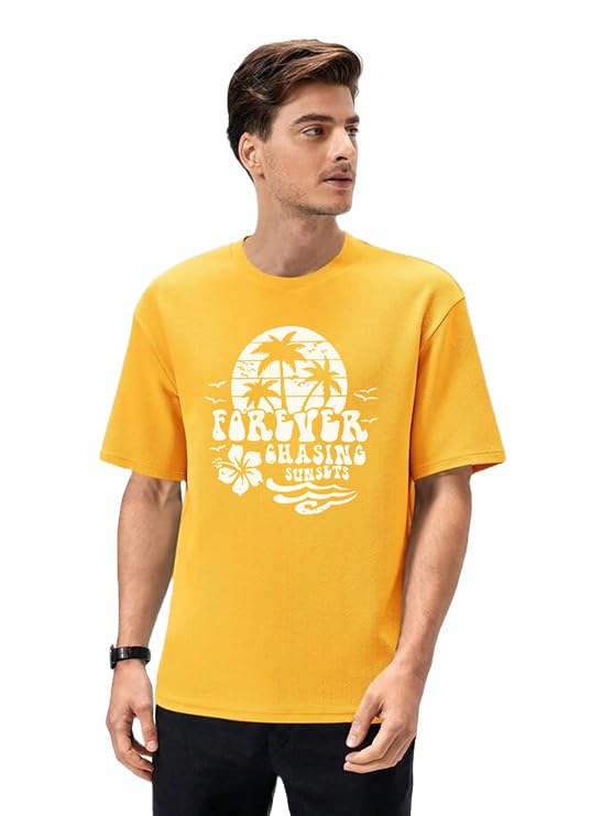 Nobero MenS Oversized Fit T-Shirt (1M-Twrt-C0744-Ac_Apricot Crush