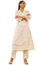 Soch Womens White & Pink Kota Floral Printed Kurta Set With Lace Attached