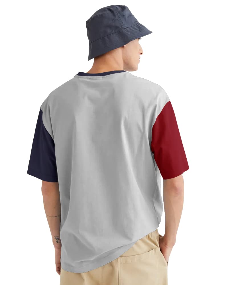 Noble Monk MenS Round Neck Loose Fit Half Sleeves Colorblocked T-Shirt