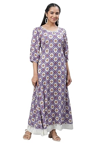 Aurelia Women'S Dusk Floral Printed Viscose Dress_23Aua14496-507262_Xxl Purple