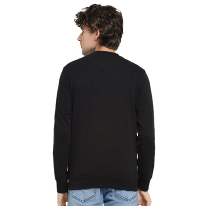 Bewakoof Mens Solid Regular Fit Full Sleeve Round Neck Unbrushed Fleece Sweatshirt Black