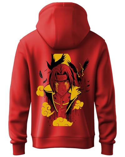 ADRO Mens Hoodies with Itachi Uchiha Anime Backside Printed, 100% Cotton 340GSM. (H23-M-ITA-RD_Red_XL)
