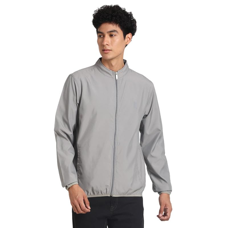 Turtle Men Polyester Grey Plain Regular Fit Full Sleeve Casual Windcheater