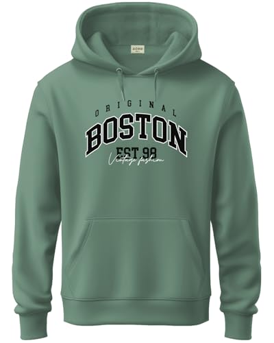 ADRO Men's Cotton Neck Hooded Sweatshirt (H24-BOST-PT-XL_Pista)