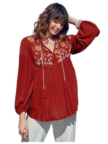 Gosriki WomenS Tops Rayon Viscose Floral Embroidery Shirt For Women (Bini Red-Gs_M_Red_Medium)