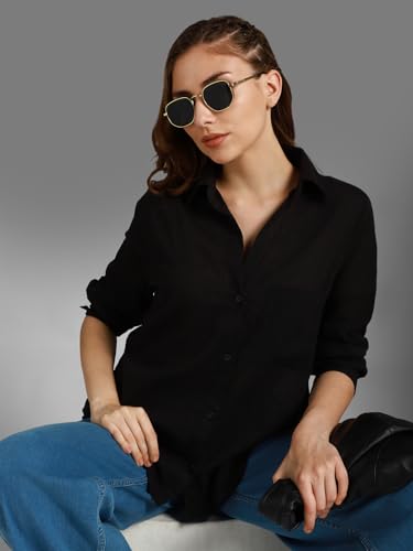 HIGH STAR Womens Oversized Fit Shirt (HSWSHW23509_BK_Black