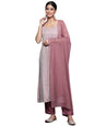 Varanga Women Mauve Embroidered Kurta Paired With Solid Tonal Bottom And Chiffon Dotted Dupatta
