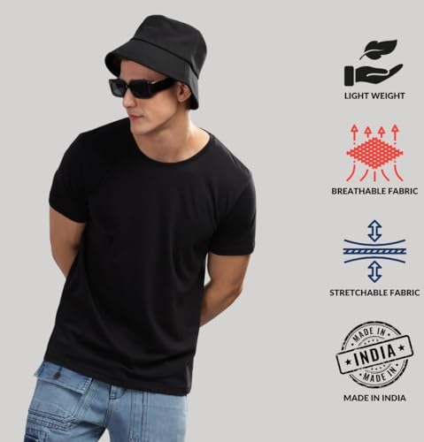 ADRO Men's Solid Regular Fit T-Shirt (RCM3-PLN-BL-NB-OL_Black,Navy,Olive
