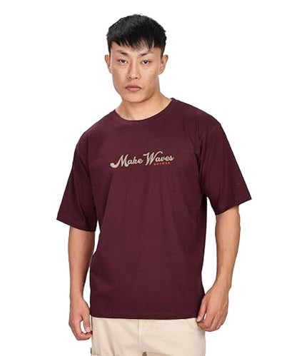 KYDA Mens Oversized 100% Cotton Round Neck Front and Back Printed Tshirt (Pack of 1) Maroon