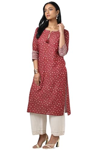 Soch Womens Charcoal Cotton Bandhani Print Kurta with Tassels
