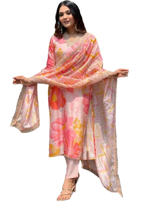 Smowkly Cotton Silk Blend || Dupatta Set || Kurta Pant Set || Printed Dupatta Set || Ethnic Set For Women