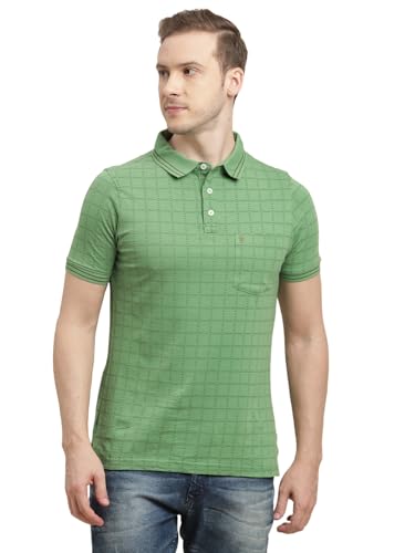 Turtle Men 100% Cotton Green Printed Polo T-Shirt