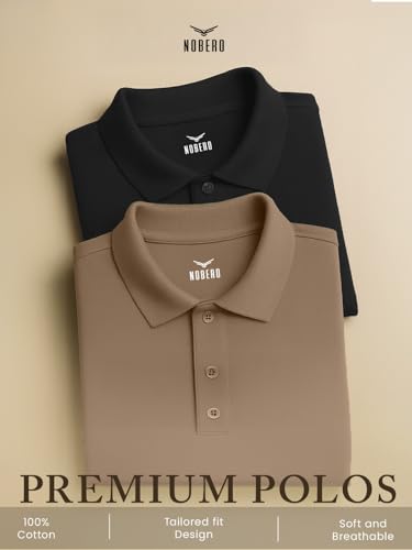 Nobero MenS Solid Regular Fit Polo Shirt (1M-Twpo-R0002-Bl_Black / Latte