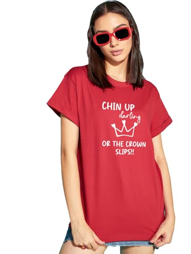 Bewakoof WomenS Typography Print Boyfriend Fit Half Sleeve Round Neck Cotton T-Shirt_685308_Red_M