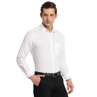 Turtle Men Cotton Linen White Plain Slim Fit Full Sleeve Formal Shirt