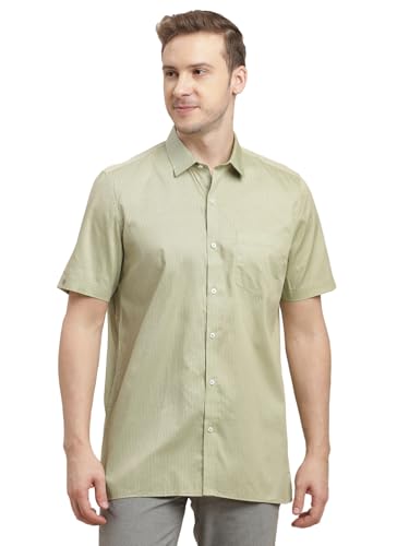 Turtle Men 100% Cotton Regular Fit Olive Printed Half Sleeve Formal Shirt