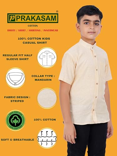 PRAKASAM COTTON Boys Striped Half Sleeve Mandarin Collar Shirts, Shirts for Boys