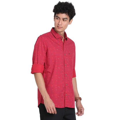 Turtle Men 100% Cotton Red Printed Slim Fit Full Sleeve Casual Shirt