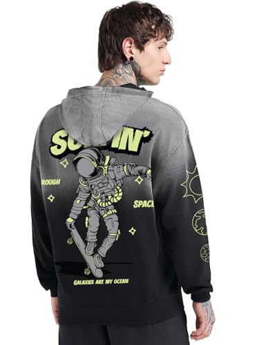 Bewakoof MenS Graphic Print Oversized Fit Full Sleeve Cotton Blend Hoodies_694461_Black_2Xl