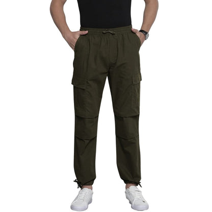 The Indian Garage Co Men Relaxed Fit Solid Mid-Rise Elasticated Cargos Dark Olive