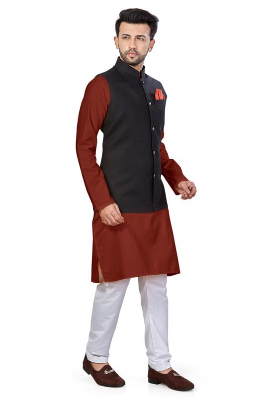 BE ACTIVE Mens Solid Linen Blend Kurta Pyjama 3 Piece Set || Men Kurta Pajama With Modi Jacket || Kurta Pajama Nehru Jacket For