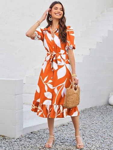 GRECIILOOKS Rayon Fit and Flare Below The Knee One Piece Maxi Bodycon Dresses Midi Dress for Women (GL-WD1214_Orange