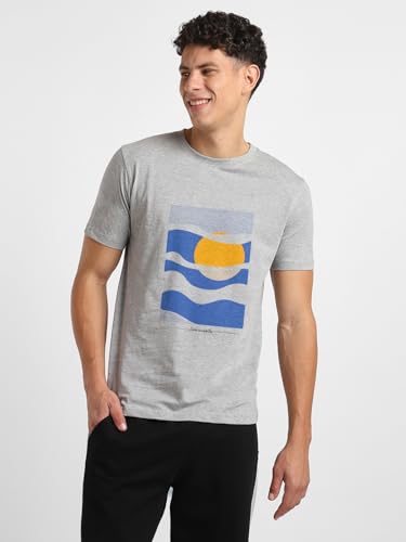 Nobero MenS Graphic Print Regular Fit T-Shirt (1M-Twts-C0696_Grey Melange