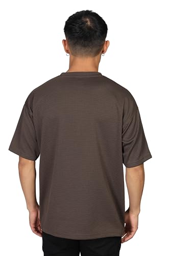 Shodox Mens Solid Dotted Unique Design Oversized Tshirt For Men - Round Neck Loose Fit Drop Shoulder Mens T-Shirt Coffee Brown