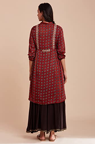 W for Woman Women's Mandarin Neck Kurta Ajrakh Print 40 L 3/4Th SLV
