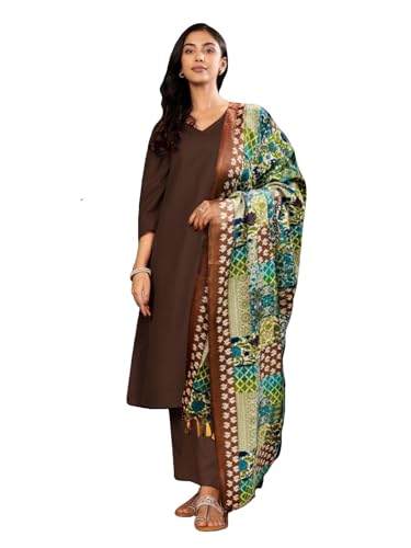 Varanga Women V Neck Straight Kurta With Pants & Dupatta