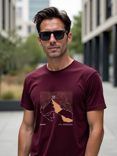 Nobero MenS Graphic Printed Regular Fit T-Shirt (1M-Twts-C1163-Pbl_Wine Red