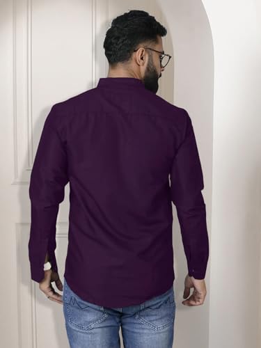 Pinkmint Shirt for Men Cotton Spread Collar Button Down Long Sleeve Shirt Home, Regular, Home (Pack of 1) Purple