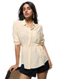 The Souled Store Buckle Shirt: Women and Girls Full Sleeves Spread Collar Solid Textured Viscose Nylon Blend Regular Fit Lightwe