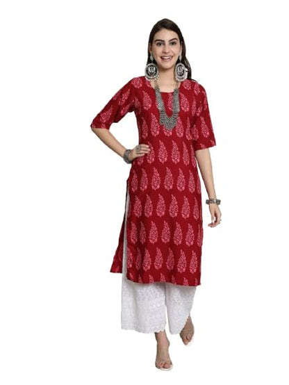 Pinkmint Elegant Printed Crepe KurtiS For WomenS Ll Fashionable Kurti Ll Straight Round Neck Kurti (Pack Of 1) Red