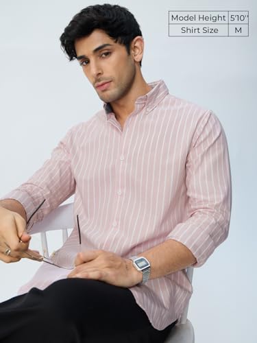 The Souled Store Slim-Fit Shirt: Lilac Stripes Men and Boys Long Sleeves Collared Neck Buttonfront Striped Regular Fit Lightweig