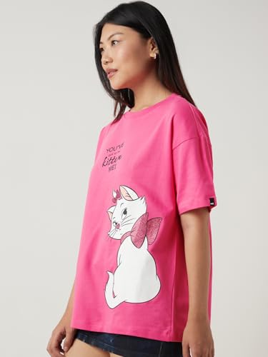 Bewakoof Heavy Duty 1.0 Official Disney Merchandise The Aristocats Womens Graphic Print Oversized Fit Half Sleeve Round Neck Te