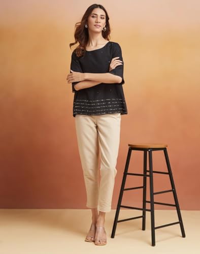 Fabindia WomenS Embellished Regular Fit Top (1038714Black_Black